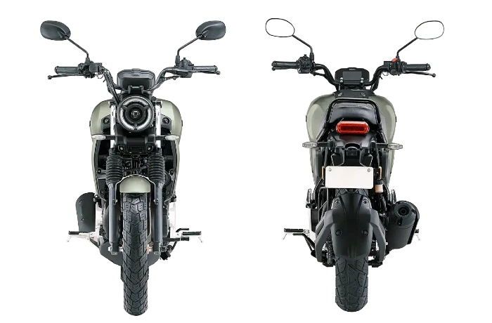 Vistas frontal y posterior de la FZ-X Hybrid