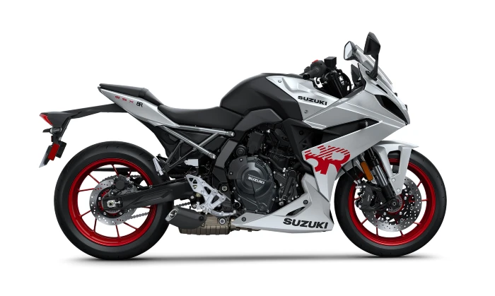 Foto lateral de la suzuki Gsx 8r en color plata