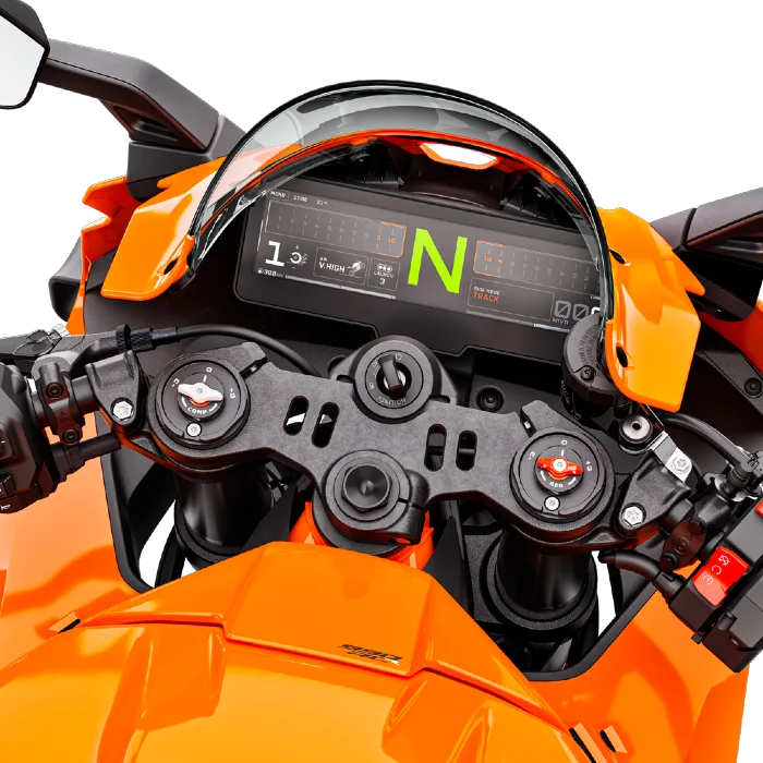 foto de detalle del tablero de una moto KTM 990 RCR 