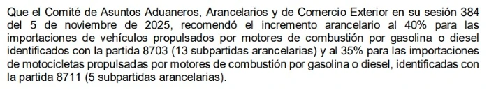 Gobierno propone aumento del arancel del 35% a las motos importadas