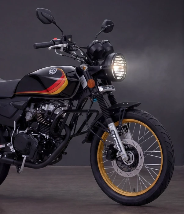 detalles color moto rines y fuelles akt nkd 125 classic v3 AKT NKD 125 Classic V3 edición especial retro 2026 2 Detalles rines, fuelles, color del tanque de la moto y protector farola