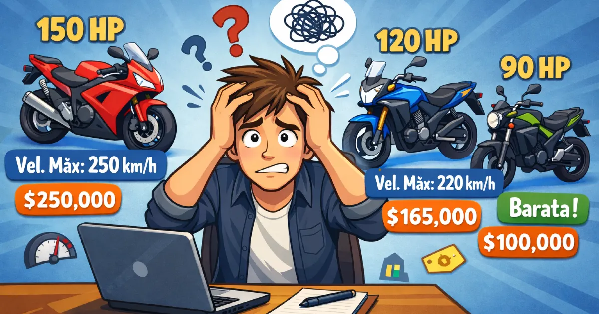 persona abrumada por especificaciones motos y precios Inicio 1 Las motos son más que ficha técnica