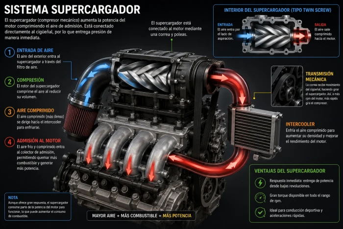 sistema supercargador ¿Turbo, supercargador o compresor? Descubra las diferencias entre los sistemas que aumentan la potencia de un motor 2 Supercharger