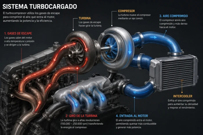 sistema turbo ¿Turbo, supercargador o compresor? Descubra las diferencias entre los sistemas que aumentan la potencia de un motor 3 Sistema turbo