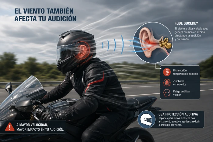viento audicion motociclista Cuidado auditivo en moto: el enemigo más peligroso no siempre es el escape, sino el viento 4 Detalles del cuidado auditivo a causa del ruido en las calles y el viento