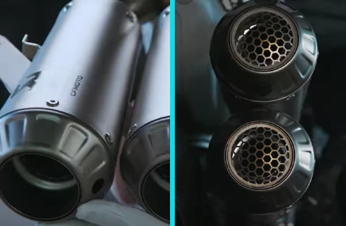 detalle del conjunto cfmoto y akrapovic en el v4 CFMOTO y Akrapovic: el V4 SR-RR eleva su apuesta por el desempeño 3 Conjunto CFMOTO y Akrapovic